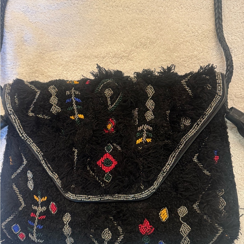 Embroidered Black Crossbody Bag